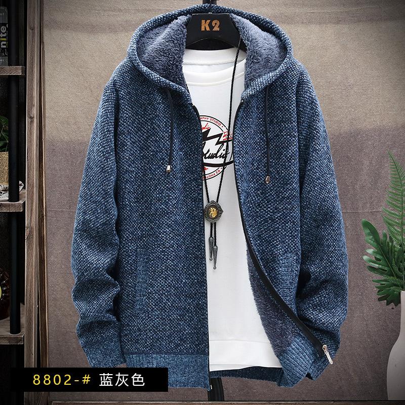 2025 New Jacket Men's Warm Hooded Knitted Sweater Young Casual Dad Cardigan