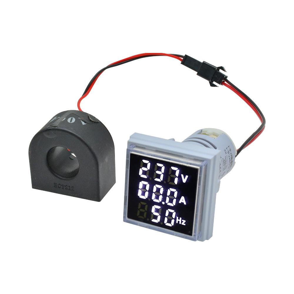 0-100A 50-380V 22MM 3 in 1 Square Mini Digital Voltmeter Ammeter Hz Hertz Frequency Meter Current Voltage Indicator Tester