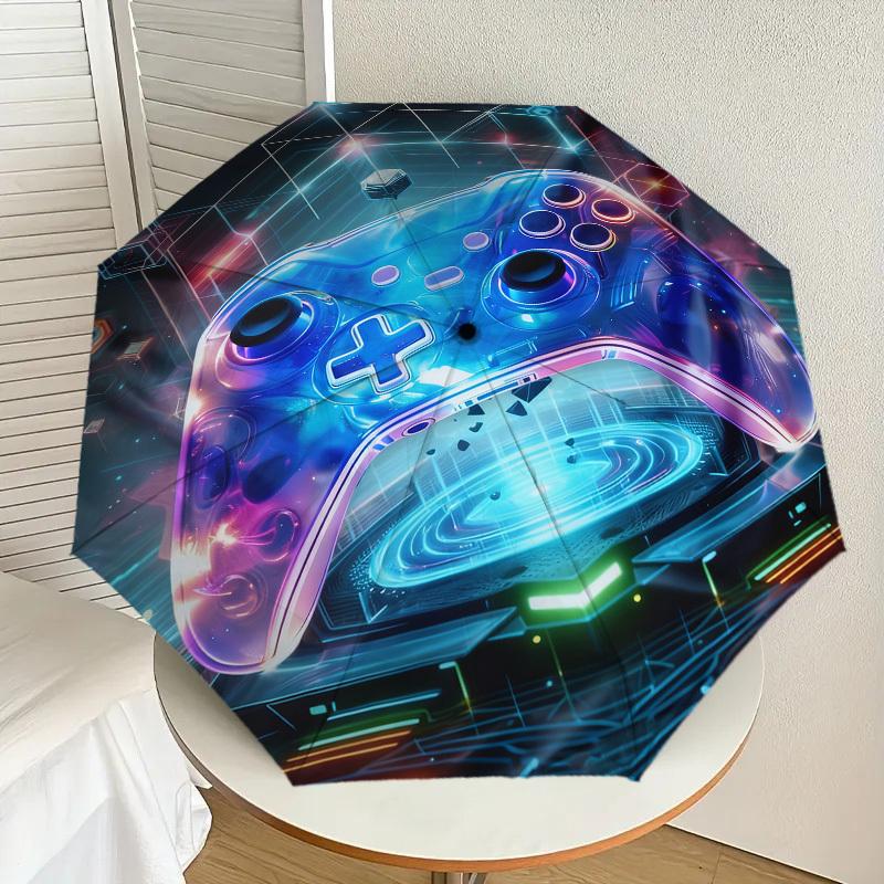 1pc Neon Gaming Controller Pattern Umbrella Design Automatic Opening and Closing Umbrella, High-quality Travel Umbrella, c1128023
