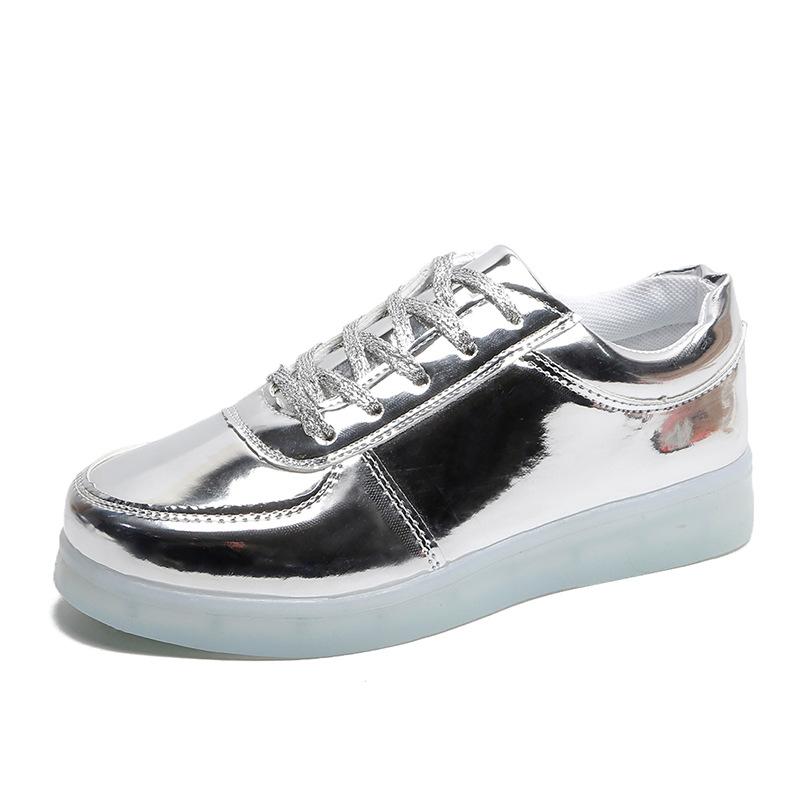 

Светящиеся светодиодные туфли, однотонные мигающие USB-удобные кроссовки 43 серебряный