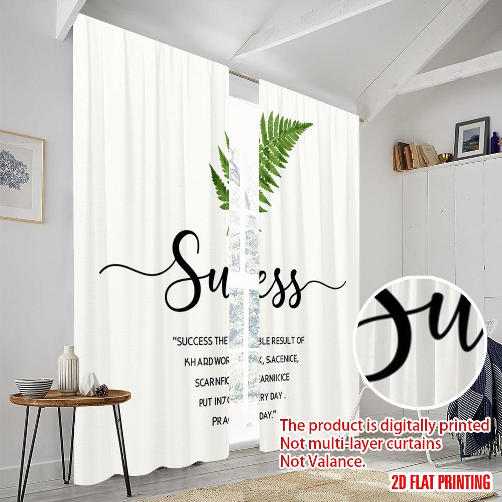 2pcs 2D flat printing Curtain Success Fern Plant Watercolor Polyester Without Electricity Seasonal Party & Holiday Decor for
