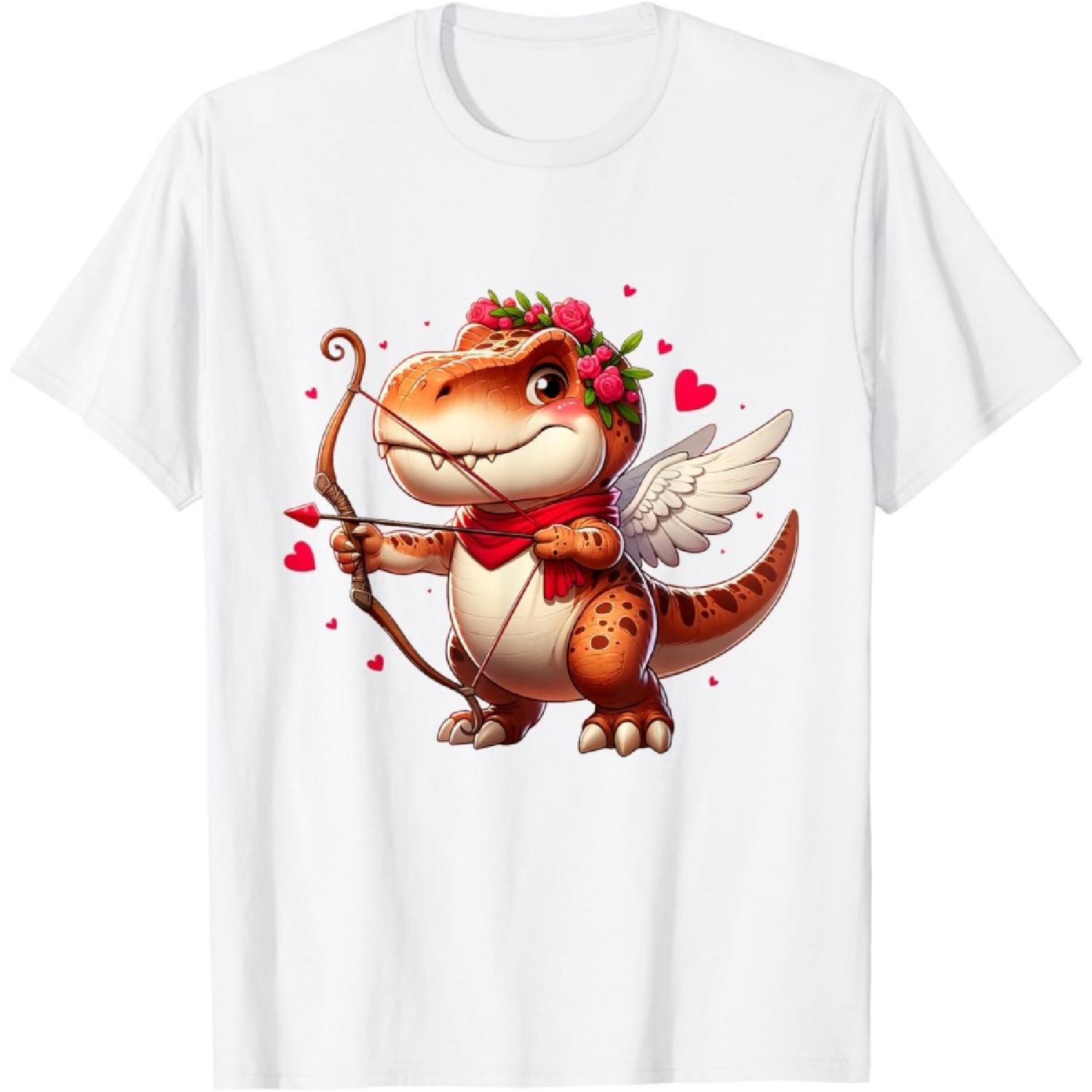 Купидон Тираннозавр День Святого Валентина Динозавр Любовь Стрела Футболка XXXXXL белый
