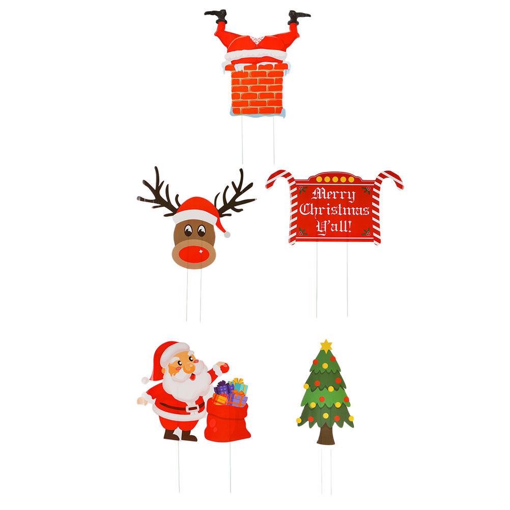 5Pcs Christmas Yard Signs Festive Lawn Stakes Outdoor Garden Decoration Santa Elk Tree Xmas Party Supplies Christmas Yard Signs