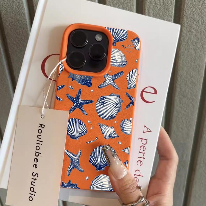 Blue Fashion Starfish Silicone Phone Case For iPhone 17 13 15 16 14 12 11 Pro Max Pro 16E Plus Shockproof Lichee Pattern Covers