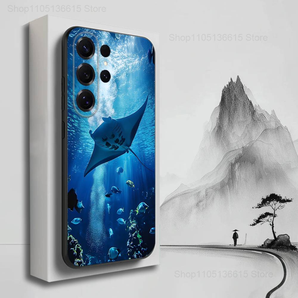 Manta Ray Ocean Animal Case For Samsung S22,S25,S24,S23,Ultra,FE,S20,S10,Plus,S21,S9,Lite,Soft Silicone Black