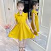 Girls Chiffon Dress Summer Fashion Children's Solid Color Lapel Lace Princess Dress