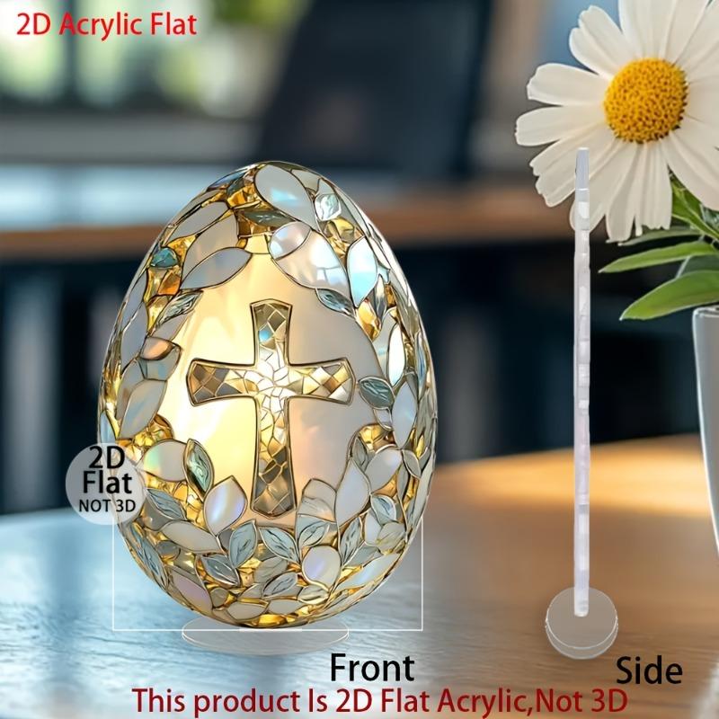 2D Flat Acrylic Easter Egg Desktop Decoration, Cross Design, Suitable for Wall Decoration, Porch, Room, Villa, Accents Home, Hallway, or Workplace - R
