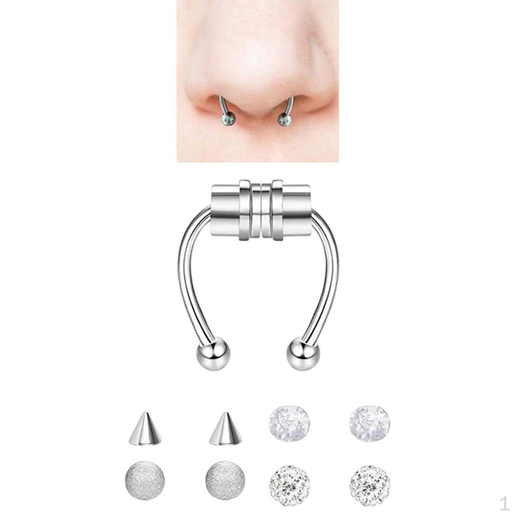 Непрокалываемые кольца для носа, пирсинг септума для женщин, многоразовые кольца из нержавеющей стали, ювелирное изделие, подарок Bright Silver_1.2x8x3mm