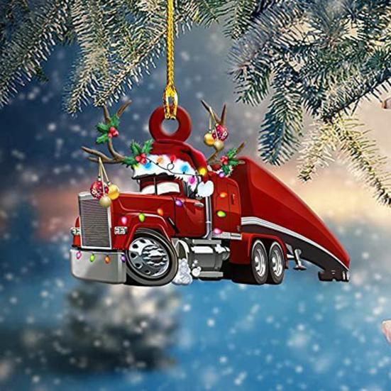 Christmas Vehicle Ornament Acrylic Truck Tractor Airplane Christmas Tree Ornament for Holiday Party Decoration