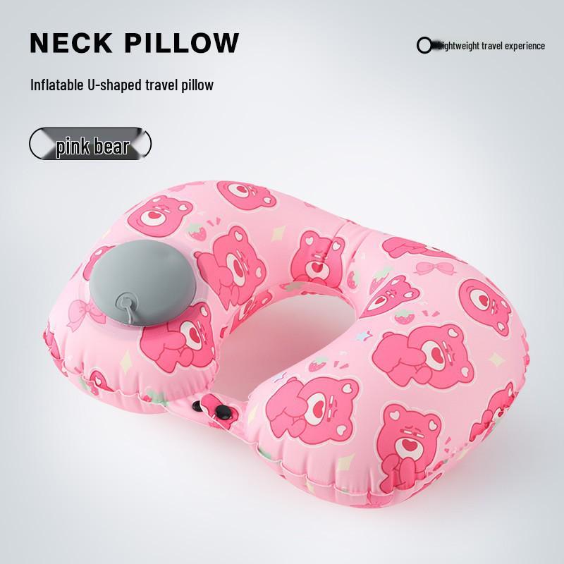 Compact Inflatable U-Shape Travel Pillow Neck Support - Press to Inflate, Portable & Storable TPU Airplane Pillow