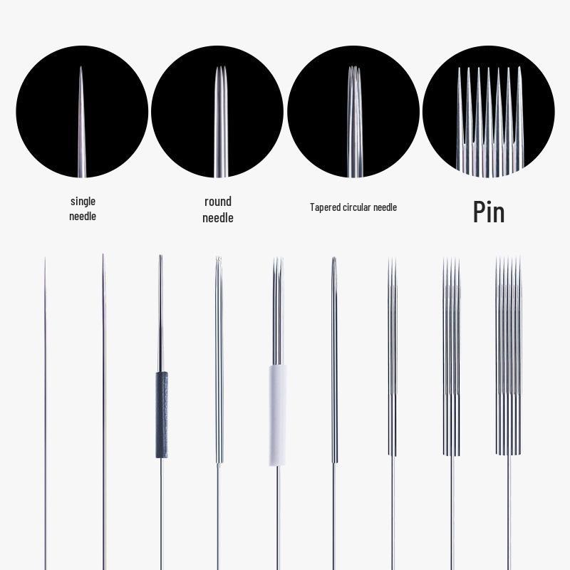 Tattoo Machine Needle Caps & Blades Set: 0.35mm Round, Three-Needle, Half-Throw, Eyebrow & Lip Tattoo.