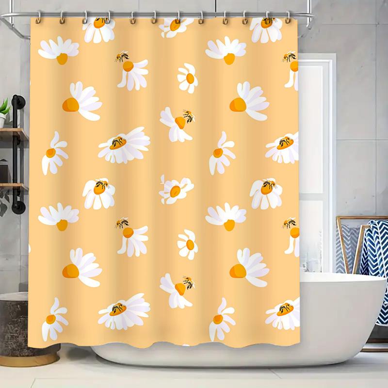 

Stylish Daisies Shower Curtain Bathroom Decor With White Flowers And Bees For Kids Bathrooms Easy Hanging Rod Included Orange Ye W60H190(CM)-1 Pcs