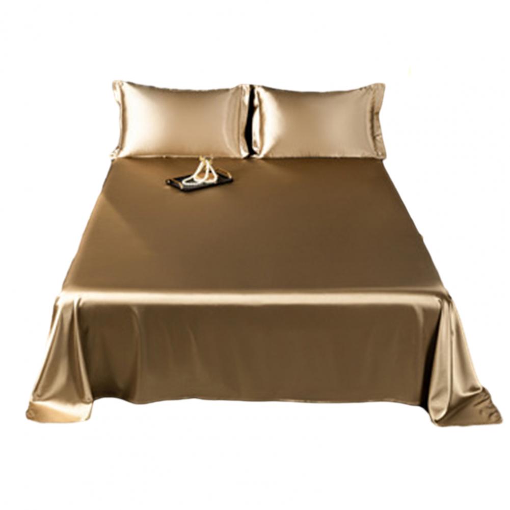 Glossy Satin Silk Bed Sheet With 2 Pillowcase Twin/Full/Queen/Top Sheets Solid Color Flat Bed Sheets Smooth Bed Sheet Sets