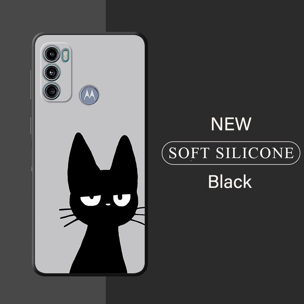 Cute Funny Lucky Cat Cover Phone Case for Motorola Moto G71 G72 G60 G22 G50 G51 G52 G53 G73 G60s G30 G32 G31 Black Soft