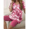 Women's Plus Size Tropical Leaf Print Short Sleeve Top & Capri Pants 2 Piece Lounge Set
