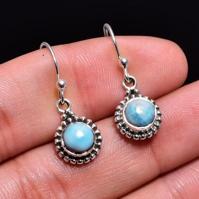 Orecchino Larimar Naturale Fatto a Mano Argento Sterling 925 Gioielli Donna