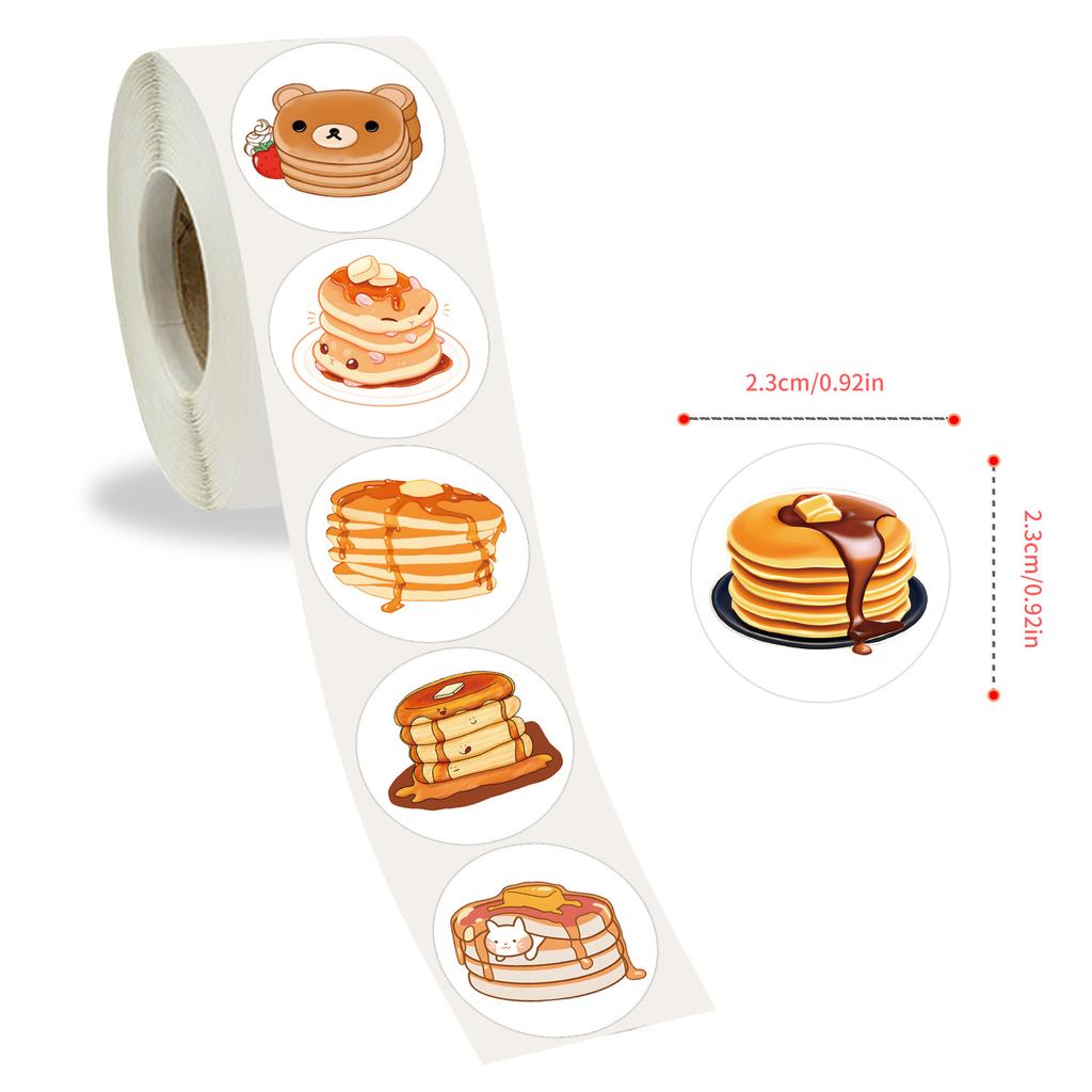 500 Stickers/roll Pancake Dessert Roll Stickers Celebrate Birthday Stickers Decorative Stickers Children Reward Color Stickers