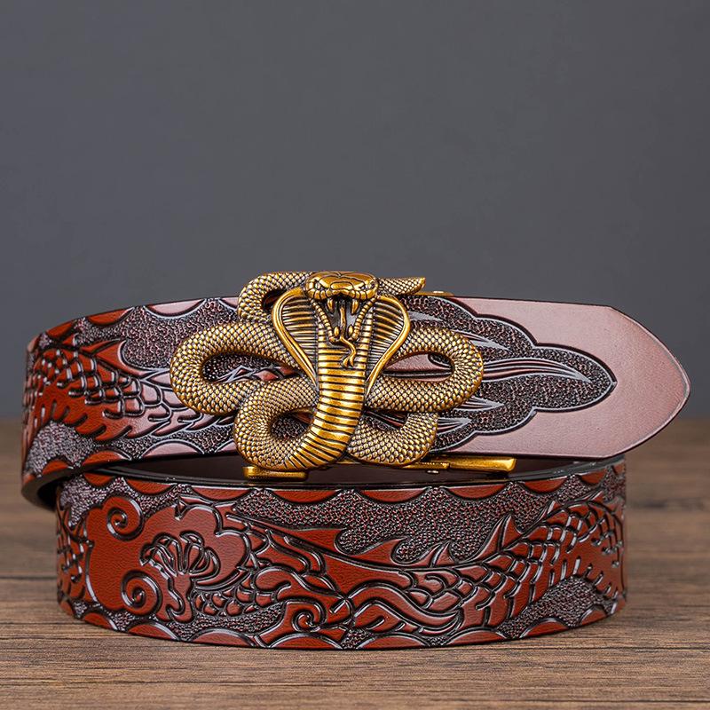 

Мужской кожаный ремень с головой дракона - Автоматический, Ретро стиль, Воловья кожа