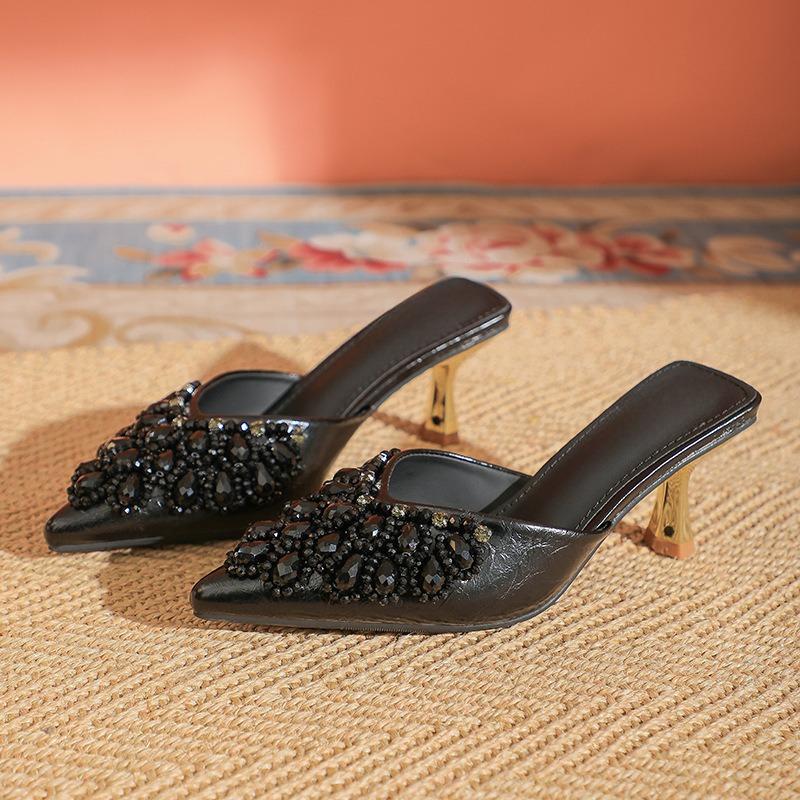 ВеснаЛето 2025 Новые Французские Роскошные Полушлепанцы для Женщин на Высоком Каблуке Заостренный Носок Большой Размер Крутые Шлепанцы 35 9230₽