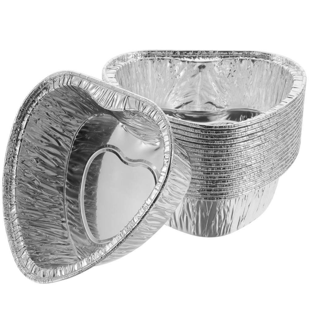 100Pcs Aluminum Tin Foil Baking Cup Tray Heart/Round/Square Tinfoil Tray Baking Pans  Pudding