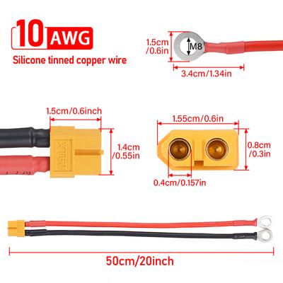 XT60 Female Plug To M8 O Ring Eyelet Terminal Plug Connector Cable 10AWG 50cm High Quality Silicone Wire for Car Battery Power