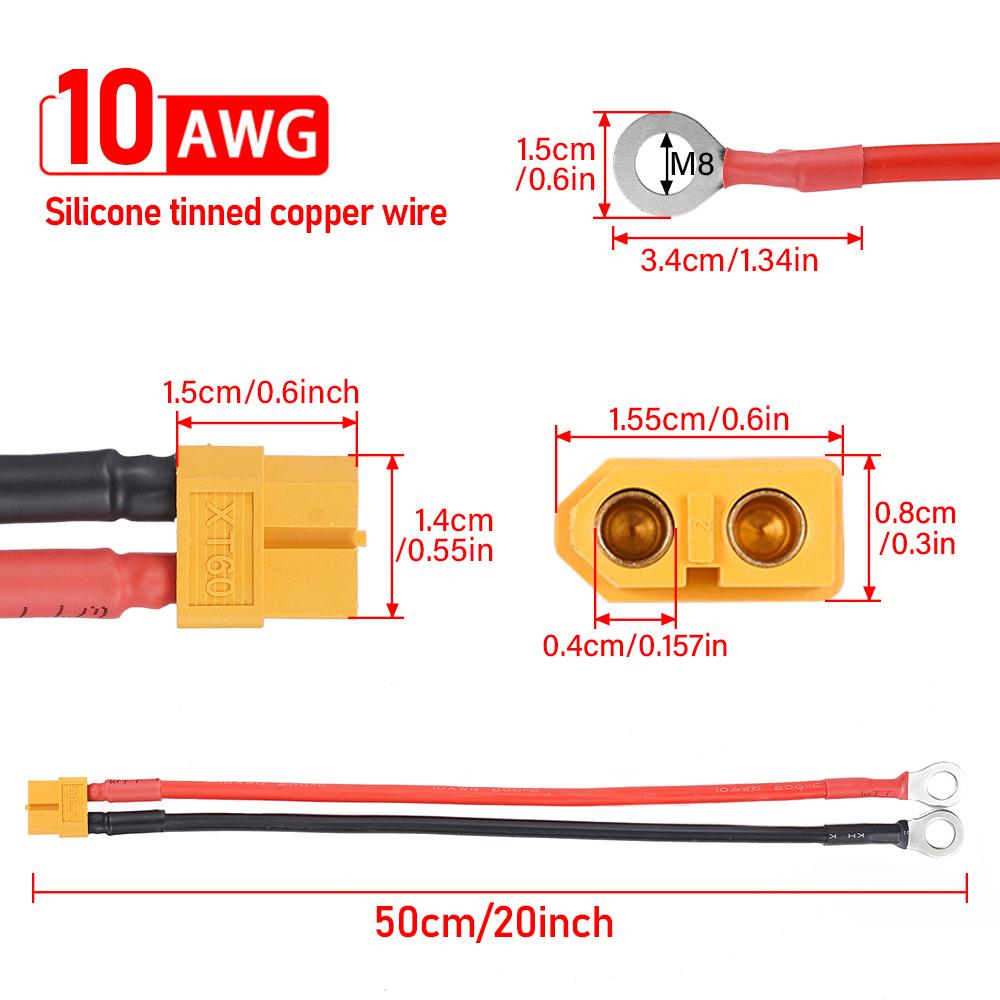 XT60 to O Ring Eyelet Terminal Plug Connector Cable 10AWG RC ESC Charger Side Power for for RC Lipo Battery FPV Racing