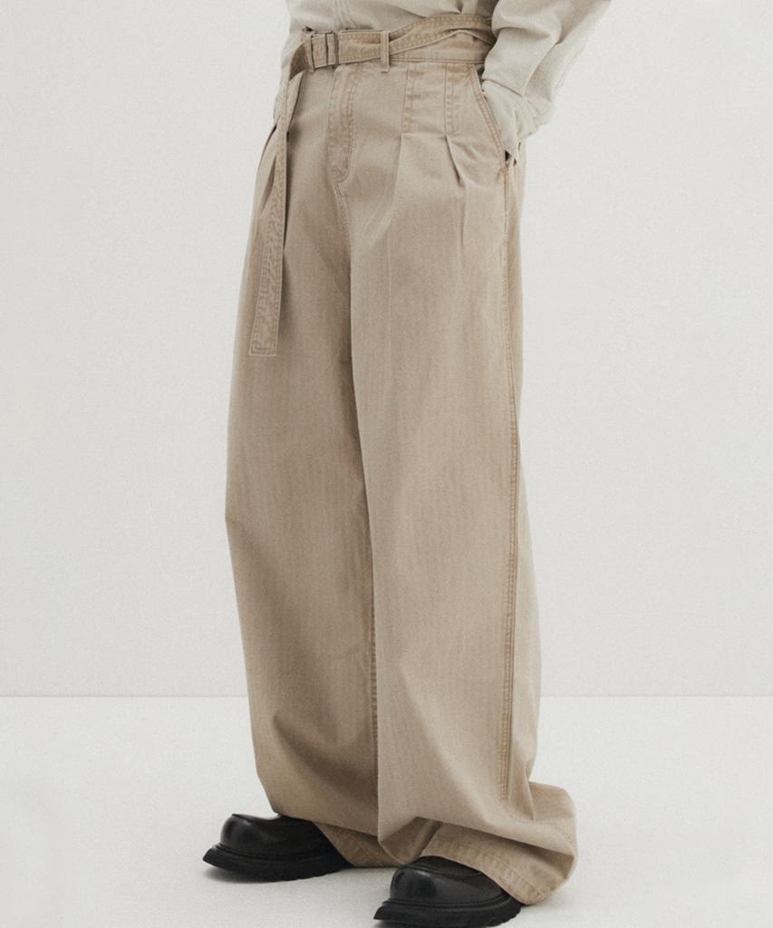 DNSR Belted Herringbone Pants Beige