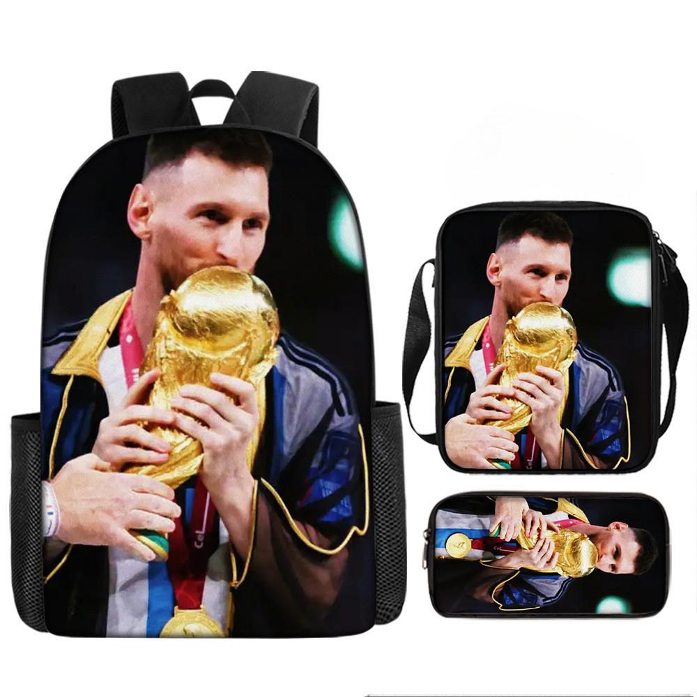 Messi Soccer Kids Backpack Set With Breathable Oxford Fabric For School Children