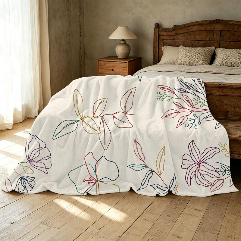 Soft Flannel Blanket No-Shed Minimal Floral Design, Warm & Breathable Home Throw for Halloween, Christmas, Cozy Living Room Decor