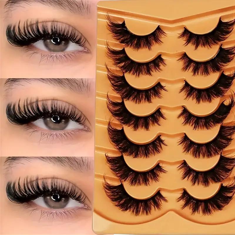 7 Pairs Lashes Faux 3D Fluffy Mink Eyelashes Cat Eye Eyelashes Natural False Eyelashes Volumized Eyelash Extension Makeup Tools Fake Lashes