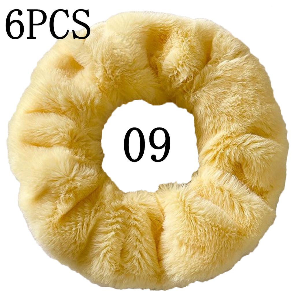 6pc Hair Scrunchies Furry Elastic Band Women Girl Ponytail Holder Rubber Ties Accessories Plush Faux Fur Soft Chiffon Headband