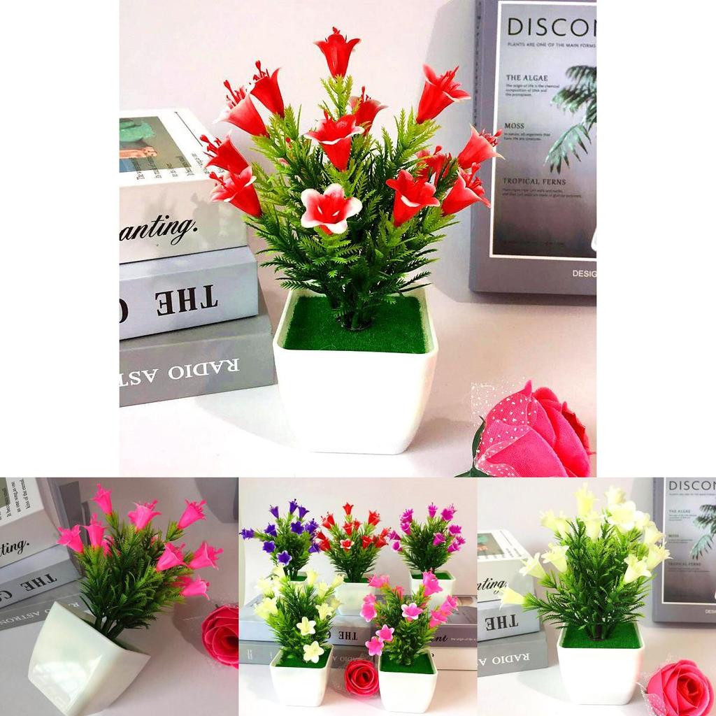 Artificial Lily Plant Set With Plastic Pot For Home Decor And Office Display