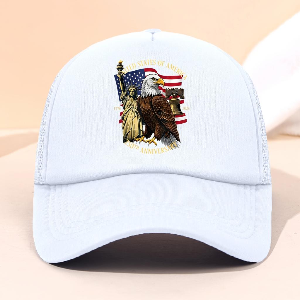 Th Anniversary Trucker Cap for USA Independence Day Featuring a Graphic of The Statue of Liberty And Eagle Flag Perfect
