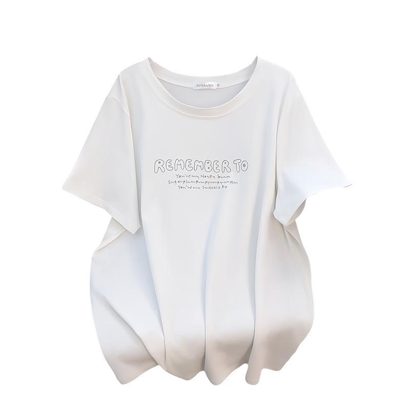 Women's Plus Size Loose Fit Short-Sleeve Round Neck Mid-Length T-Shirt (Available in 200/300/350 jin)