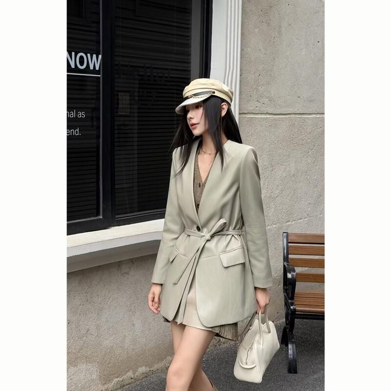 KOMPASU Women's Premium PU Leather Blazer Jacket