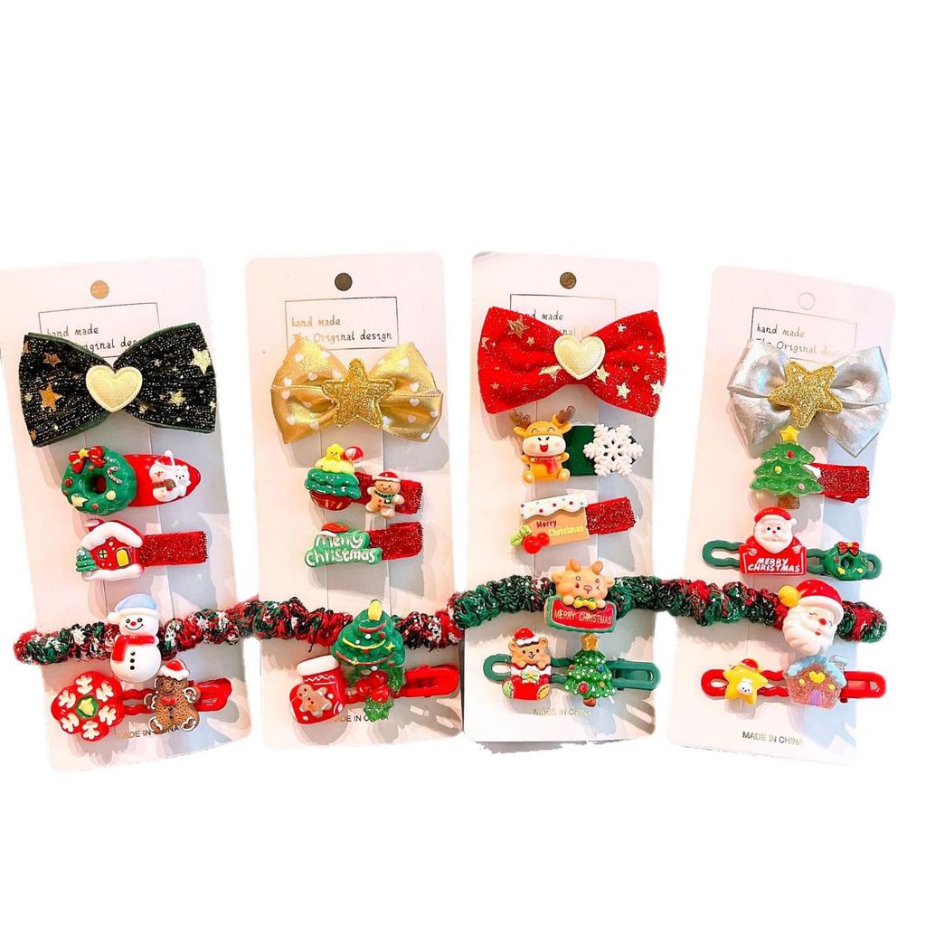 Pinces à cheveux pour enfants Mignon Père Noël - 2025 Noël Pinces latérales à frange bec de canard pour petites filles