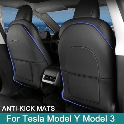 Pour Tesla Model Y Model 3 Tapis de Protection de Dossier de Siège Auto Siège Auto Arrière Protecteur Enfant Anti-Coup de Pied Tapis Accessoires Intérieur Cuir