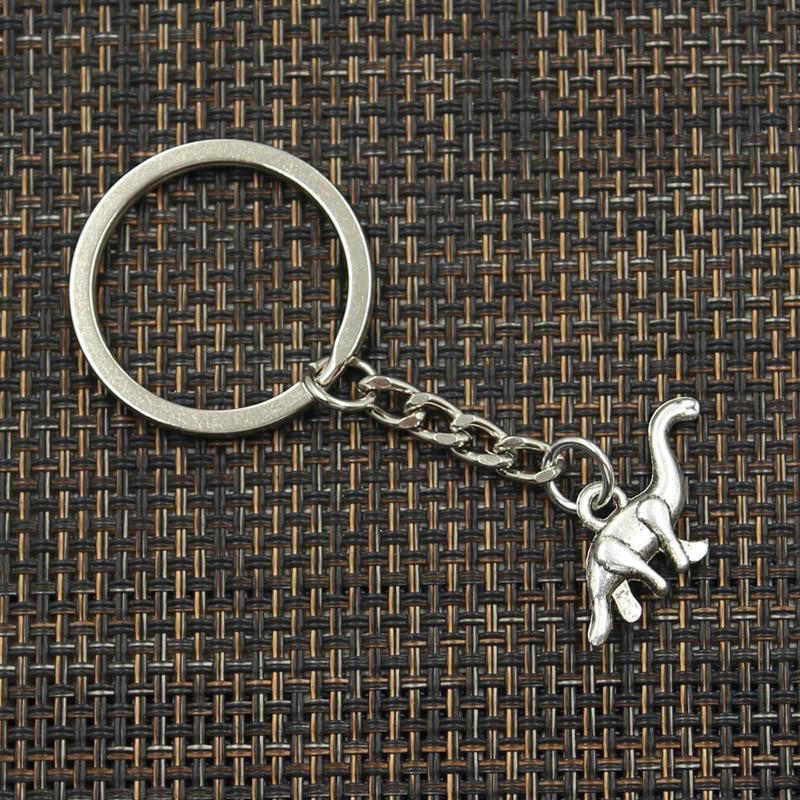 Fashion 30mm Key Ring Metal Key Chain Keychain Jewelry Antique Bronze Silver Color Plated Dinosaur Brontosaurus 27x12mm Pendant