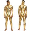 Men Metallic Shiny Hooded Jumpsuit Long Sleeve Front Zip-up Leggings Tights Catsuit Bodysuit for Rave Party Clubwear Night Out