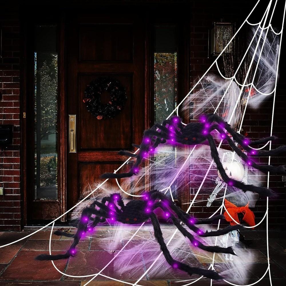 Furry Texture Halloween Light Up Spider Decoration Giant Spider Prop Indoor Outdoor Decor