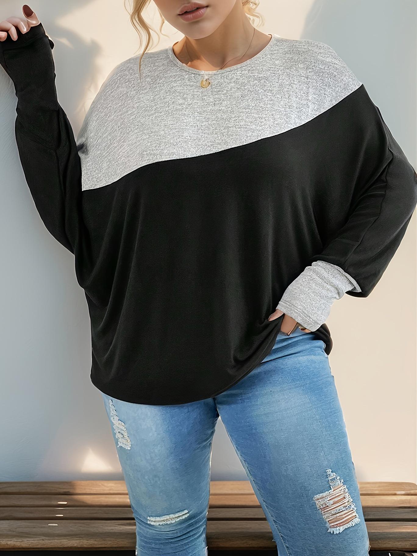 

Европейский и американский пуловер пэчворк колор-блок с рукавами «летучая мышь» - Осенне-зимняя повседневная футболка, лидер продаж 5XL чёрный