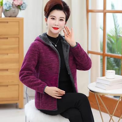 Grandma Autumn and Winter Cardigan Hooded Sweater Middle-aged and Elderly Sportswear Women's Jacket Mother Women's Plus Velvet Clothes