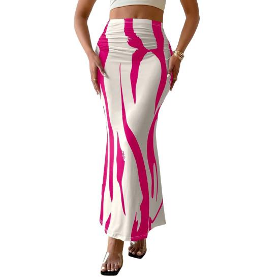 Women Fishtail Skirt Zebra Pattern Hip-Covering Maxi Skirt High Waist Office Lady Long Skirt
