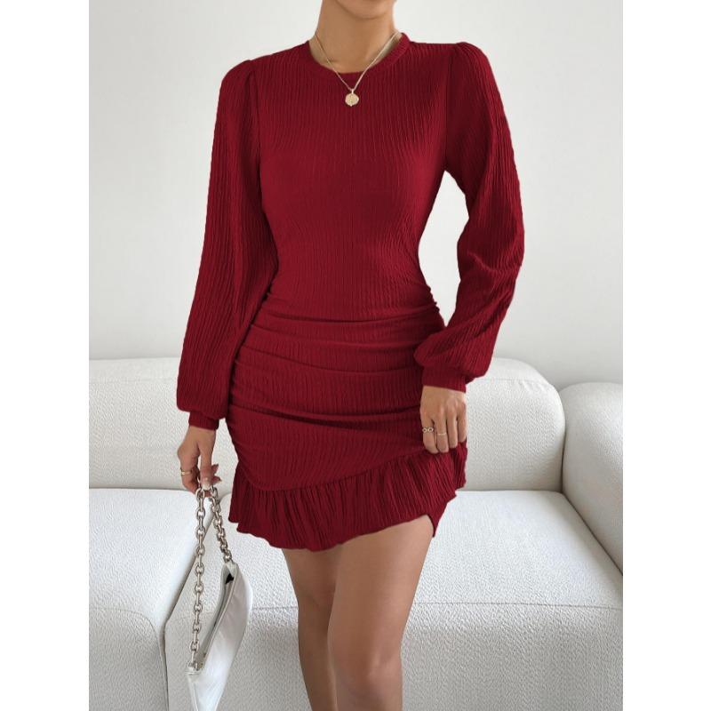 

Новое модное элегантное женское платье с круглым вырезом и длинными рукавами, сексуальное облегающее платье с запахом на бедрах для поездок на работу, облегающее вечернее платье с рыбьим хвостом, женская повседневная простая одежда 3352 XL бордовый