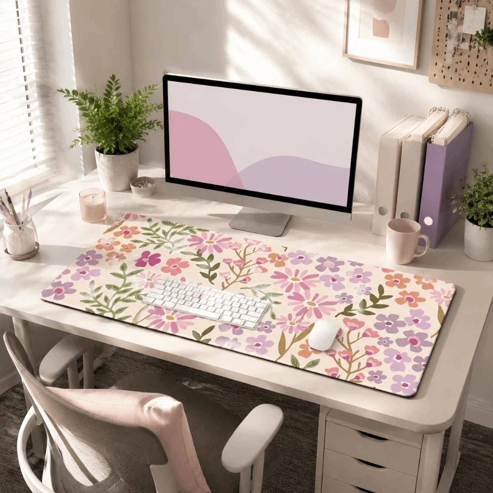 Non-Slip Floral Desk Pad Rubber Base Gaming Mats Desk Mat Mouse Pad  Work