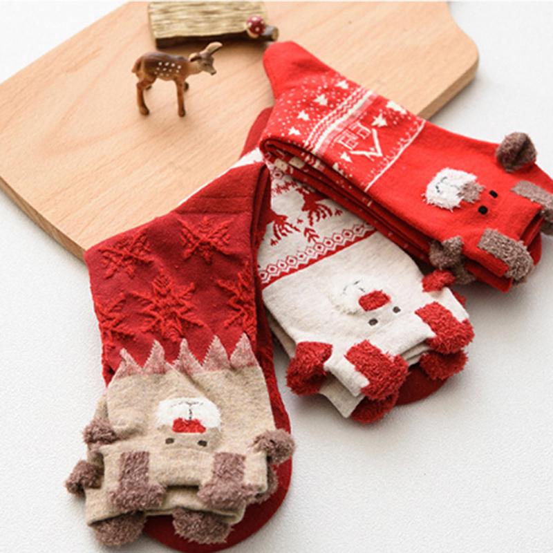Female Three-dimensional Cartoon Christmas Elk Red Tube Socks