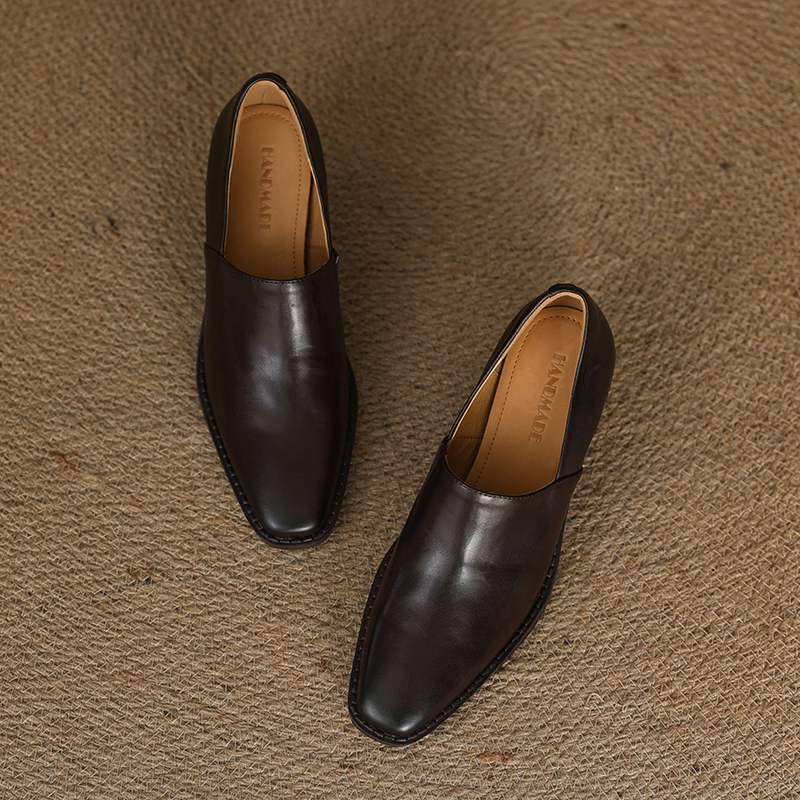 Krazing Pot Cow Skin Fashion Spring Autumn Thick High Heels Women Round Toe Office Lady Retro Fashion Pumps