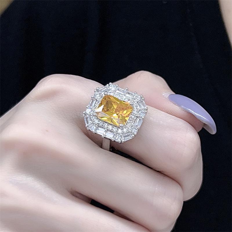 Luxury Diamond and Yellow Zirconia Gemstone Three-Piece Set: Earrings, Necklace, and Ring