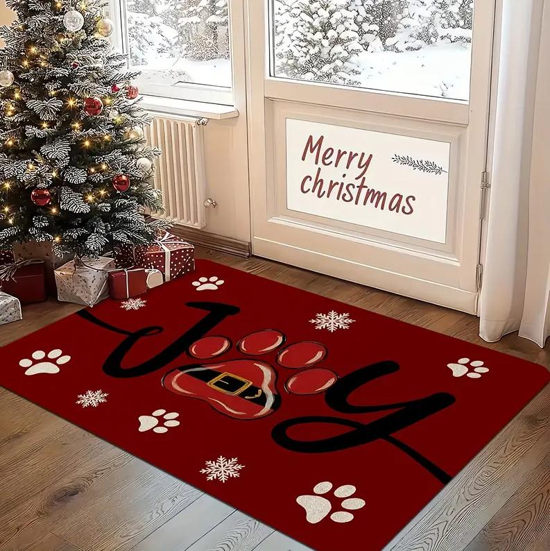 Christmas Candy Stick Door Mat with Festive Red White Comfortable Indoor Outdoor Carpets Kitchen Home Office and Home Decoration