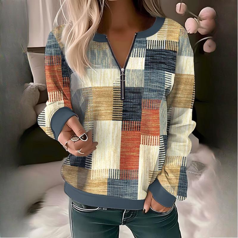 

QICED женская рубашка свободного кроя с V-образным вырезом на молнии осень/зима XXXL дубильная кора